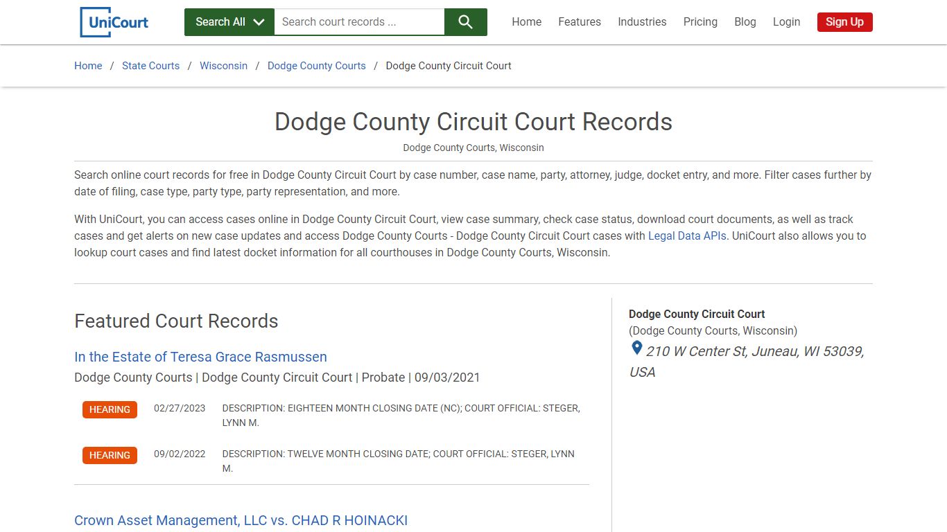 Dodge County Circuit Court Records | Dodge | UniCourt