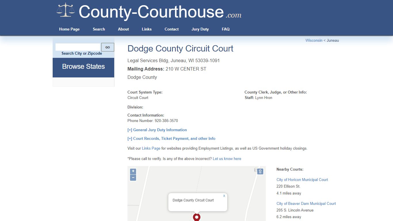 Dodge County Circuit Court in Juneau, WI - Court Information